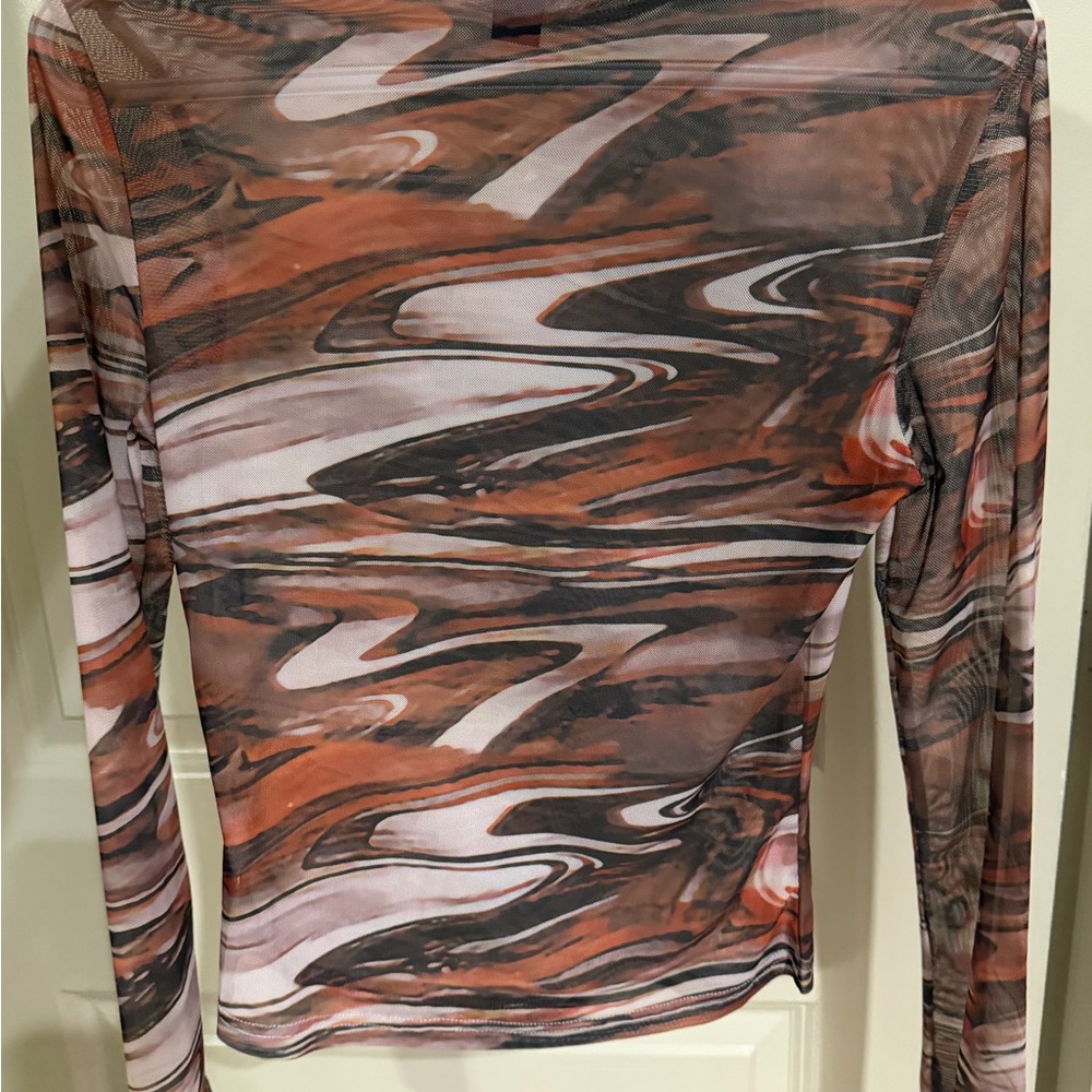 SHEIN Long Sleeve Mesh Top in Rust Swirl